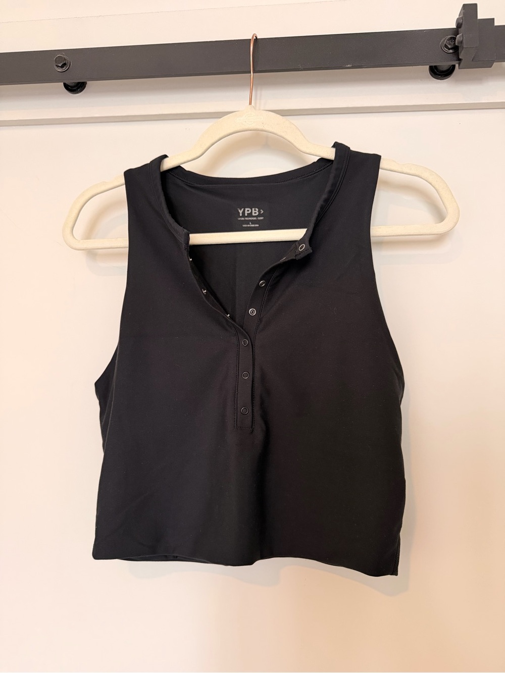 YPB Black Snap-Front Cropped Tank